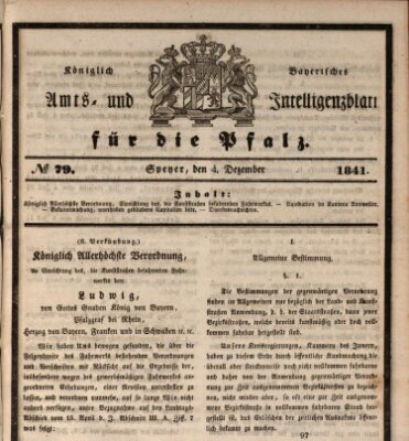 Königlich bayerisches Amts- und Intelligenzblatt für die Pfalz Samstag 4. Dezember 1841