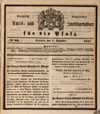 Königlich bayerisches Amts- und Intelligenzblatt für die Pfalz Samstag 18. Dezember 1841