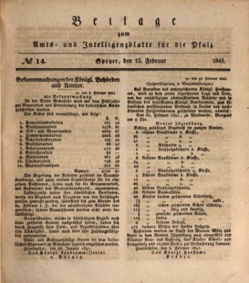 Königlich bayerisches Amts- und Intelligenzblatt für die Pfalz Montag 15. Februar 1841