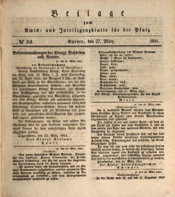 Königlich bayerisches Amts- und Intelligenzblatt für die Pfalz Samstag 27. März 1841