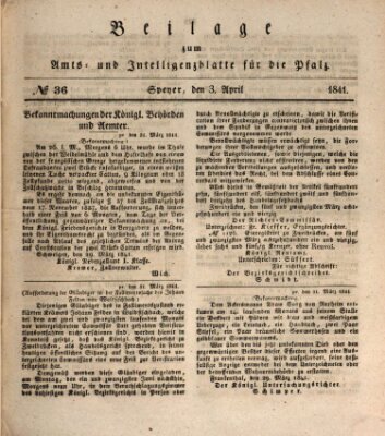 Königlich bayerisches Amts- und Intelligenzblatt für die Pfalz Samstag 3. April 1841