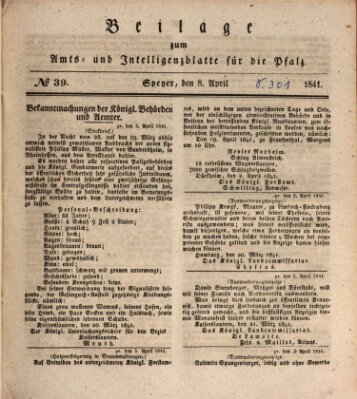 Königlich bayerisches Amts- und Intelligenzblatt für die Pfalz Donnerstag 8. April 1841