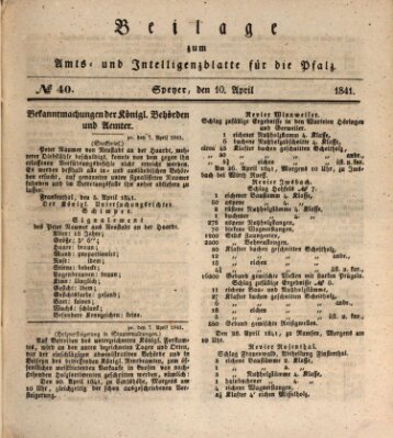 Königlich bayerisches Amts- und Intelligenzblatt für die Pfalz Samstag 10. April 1841