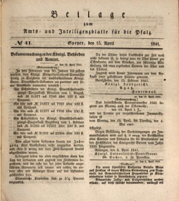 Königlich bayerisches Amts- und Intelligenzblatt für die Pfalz Donnerstag 15. April 1841