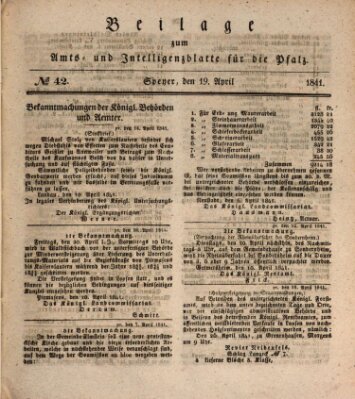 Königlich bayerisches Amts- und Intelligenzblatt für die Pfalz Monday 19. April 1841
