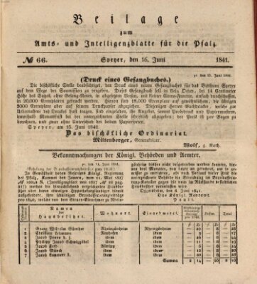 Königlich bayerisches Amts- und Intelligenzblatt für die Pfalz Mittwoch 16. Juni 1841