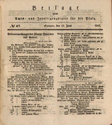 Königlich bayerisches Amts- und Intelligenzblatt für die Pfalz Samstag 19. Juni 1841