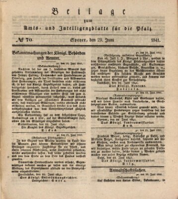 Königlich bayerisches Amts- und Intelligenzblatt für die Pfalz Dienstag 29. Juni 1841