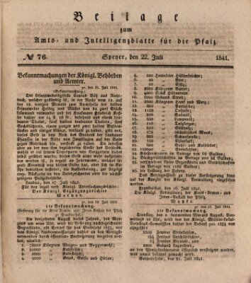 Königlich bayerisches Amts- und Intelligenzblatt für die Pfalz Donnerstag 22. Juli 1841