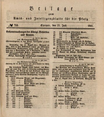 Königlich bayerisches Amts- und Intelligenzblatt für die Pfalz Donnerstag 29. Juli 1841