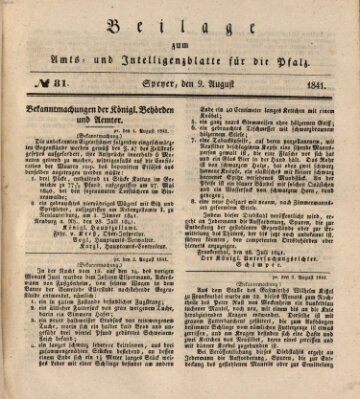 Königlich bayerisches Amts- und Intelligenzblatt für die Pfalz Montag 9. August 1841