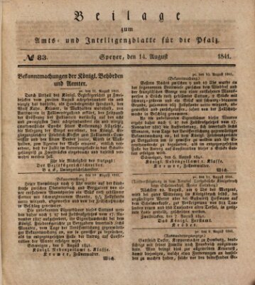 Königlich bayerisches Amts- und Intelligenzblatt für die Pfalz Samstag 14. August 1841
