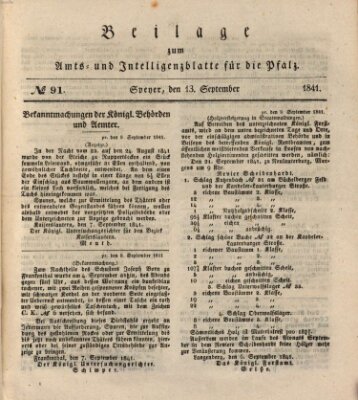 Königlich bayerisches Amts- und Intelligenzblatt für die Pfalz Montag 13. September 1841