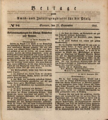 Königlich bayerisches Amts- und Intelligenzblatt für die Pfalz Samstag 25. September 1841