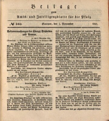 Königlich bayerisches Amts- und Intelligenzblatt für die Pfalz Donnerstag 4. November 1841