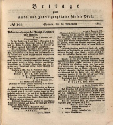 Königlich bayerisches Amts- und Intelligenzblatt für die Pfalz Freitag 12. November 1841