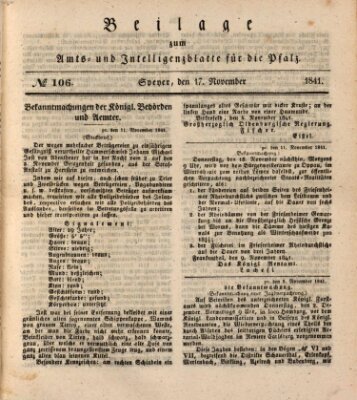 Königlich bayerisches Amts- und Intelligenzblatt für die Pfalz Mittwoch 17. November 1841