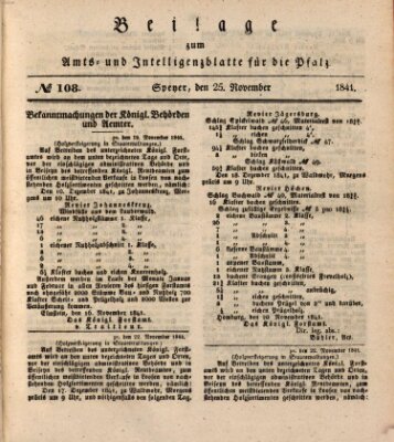 Königlich bayerisches Amts- und Intelligenzblatt für die Pfalz Donnerstag 25. November 1841