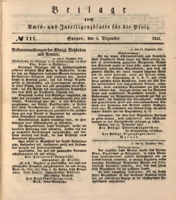 Königlich bayerisches Amts- und Intelligenzblatt für die Pfalz Samstag 4. Dezember 1841