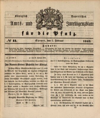 Königlich bayerisches Amts- und Intelligenzblatt für die Pfalz Samstag 5. Februar 1842