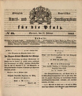 Königlich bayerisches Amts- und Intelligenzblatt für die Pfalz Montag 21. Februar 1842