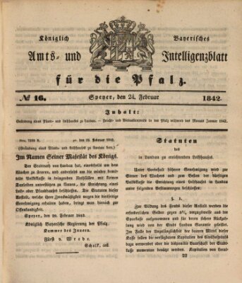 Königlich bayerisches Amts- und Intelligenzblatt für die Pfalz Donnerstag 24. Februar 1842