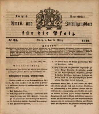 Königlich bayerisches Amts- und Intelligenzblatt für die Pfalz Samstag 12. März 1842