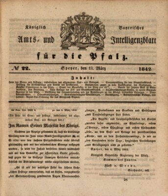 Königlich bayerisches Amts- und Intelligenzblatt für die Pfalz Samstag 19. März 1842