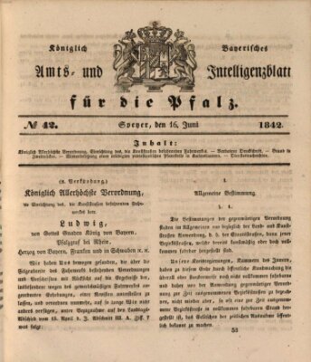 Königlich bayerisches Amts- und Intelligenzblatt für die Pfalz Donnerstag 16. Juni 1842