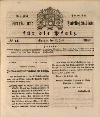 Königlich bayerisches Amts- und Intelligenzblatt für die Pfalz Donnerstag 23. Juni 1842