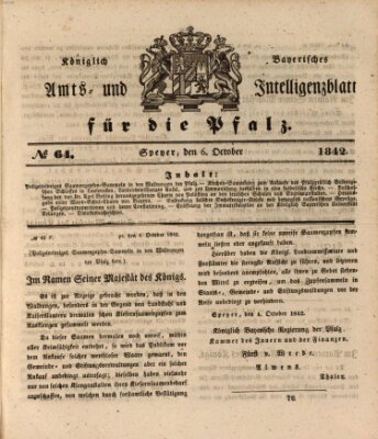 Königlich bayerisches Amts- und Intelligenzblatt für die Pfalz Donnerstag 6. Oktober 1842