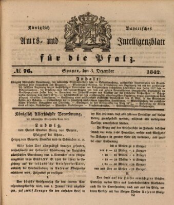 Königlich bayerisches Amts- und Intelligenzblatt für die Pfalz Samstag 3. Dezember 1842