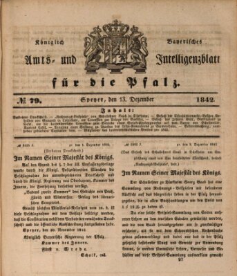 Königlich bayerisches Amts- und Intelligenzblatt für die Pfalz Dienstag 13. Dezember 1842