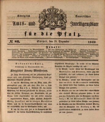 Königlich bayerisches Amts- und Intelligenzblatt für die Pfalz Donnerstag 29. Dezember 1842