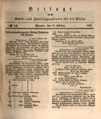 Königlich bayerisches Amts- und Intelligenzblatt für die Pfalz Samstag 19. Februar 1842