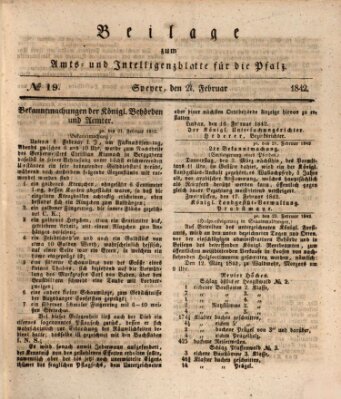 Königlich bayerisches Amts- und Intelligenzblatt für die Pfalz Samstag 26. Februar 1842