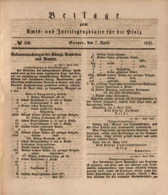 Königlich bayerisches Amts- und Intelligenzblatt für die Pfalz Donnerstag 7. April 1842