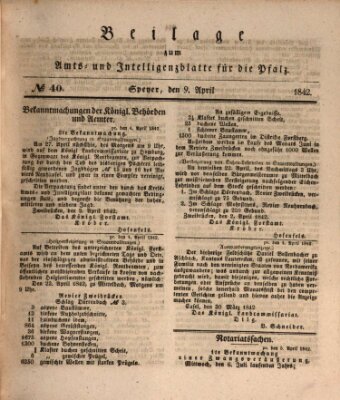 Königlich bayerisches Amts- und Intelligenzblatt für die Pfalz Samstag 9. April 1842