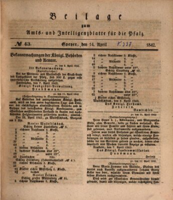 Königlich bayerisches Amts- und Intelligenzblatt für die Pfalz Donnerstag 14. April 1842