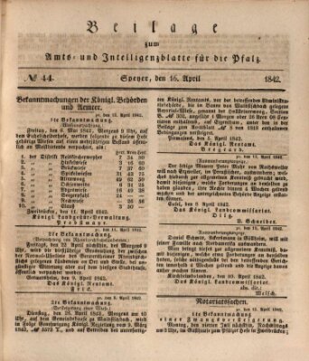 Königlich bayerisches Amts- und Intelligenzblatt für die Pfalz Samstag 16. April 1842