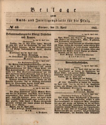 Königlich bayerisches Amts- und Intelligenzblatt für die Pfalz Samstag 23. April 1842