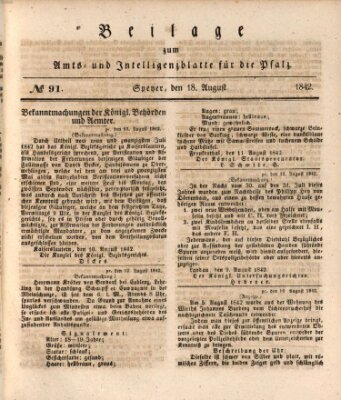 Königlich bayerisches Amts- und Intelligenzblatt für die Pfalz Donnerstag 18. August 1842