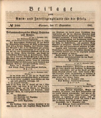 Königlich bayerisches Amts- und Intelligenzblatt für die Pfalz Samstag 17. September 1842