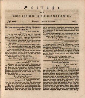 Königlich bayerisches Amts- und Intelligenzblatt für die Pfalz Samstag 8. Oktober 1842