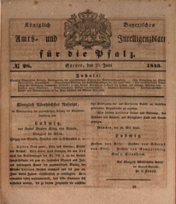 Königlich bayerisches Amts- und Intelligenzblatt für die Pfalz Samstag 10. Juni 1843