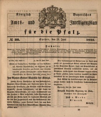 Königlich bayerisches Amts- und Intelligenzblatt für die Pfalz Donnerstag 29. Juni 1843