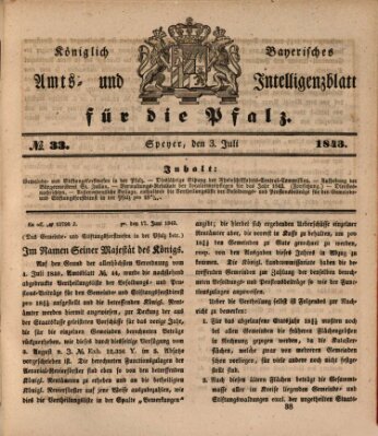 Königlich bayerisches Amts- und Intelligenzblatt für die Pfalz Montag 3. Juli 1843