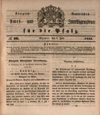 Königlich bayerisches Amts- und Intelligenzblatt für die Pfalz Samstag 8. Juli 1843