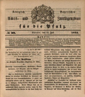 Königlich bayerisches Amts- und Intelligenzblatt für die Pfalz Mittwoch 19. Juli 1843