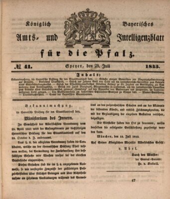 Königlich bayerisches Amts- und Intelligenzblatt für die Pfalz Freitag 28. Juli 1843